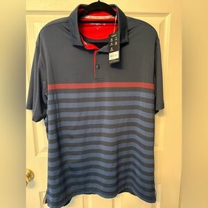 NWT Mens Walter Hagen P11 Performance Golf Polo Blue/ Red Stripe XL $70
